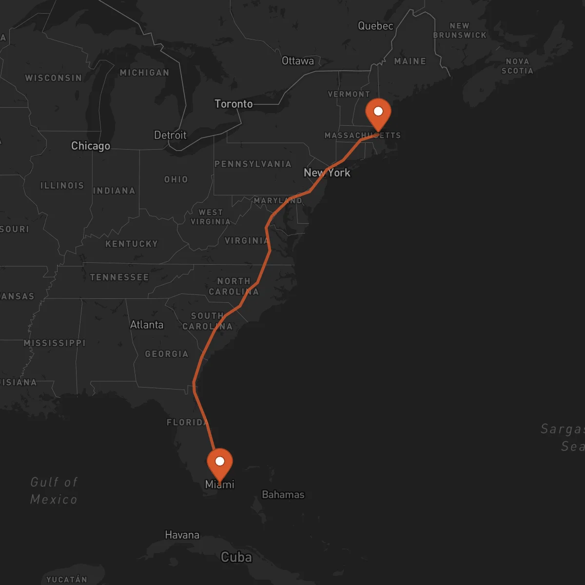 Ruta Miami - Boston
