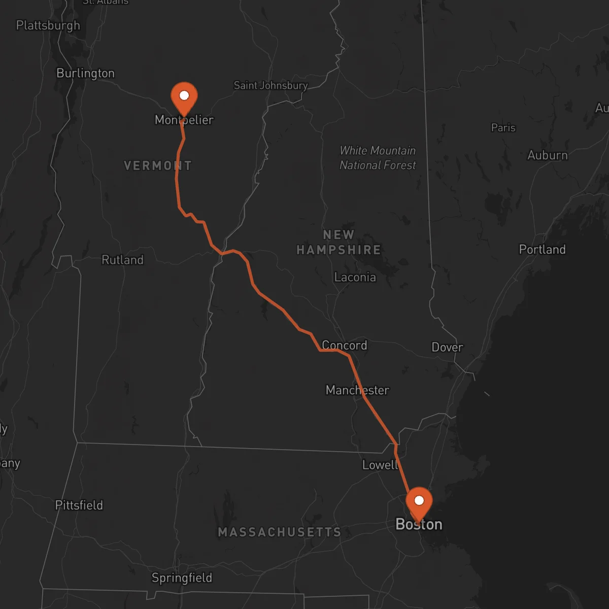 Ruta Boston - Montpelier