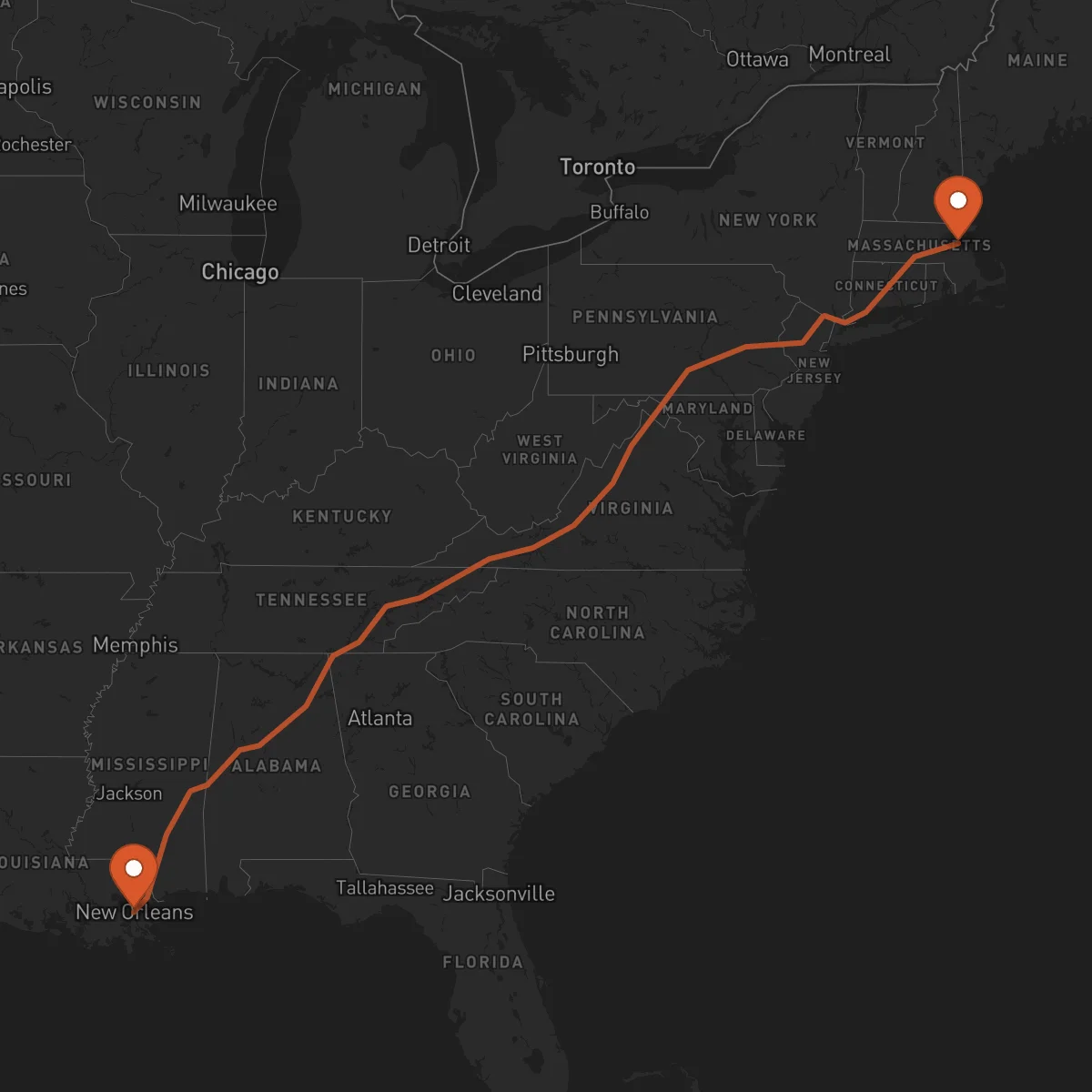 Ruta Boston - New Orleans