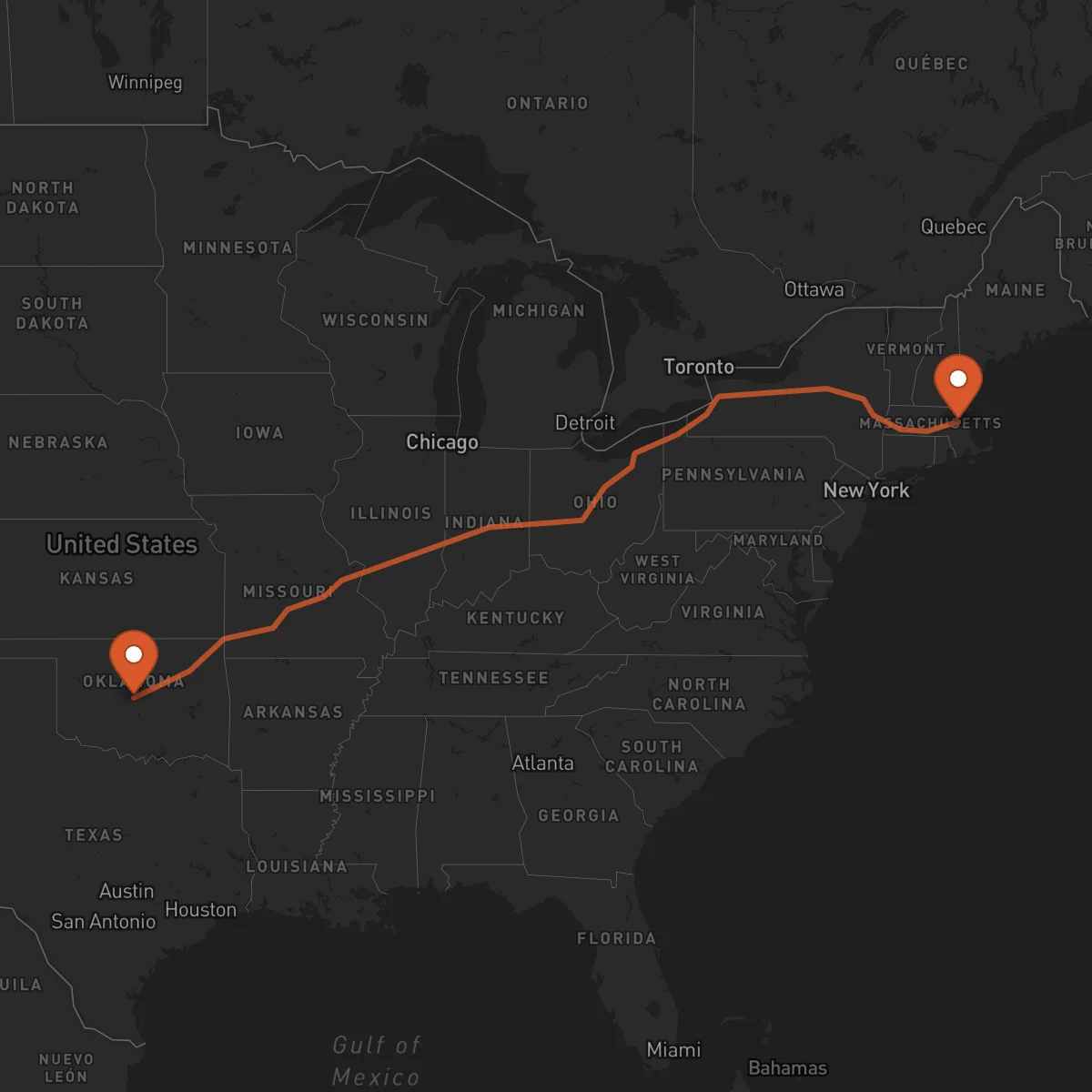 Ruta Boston - Oklahoma City