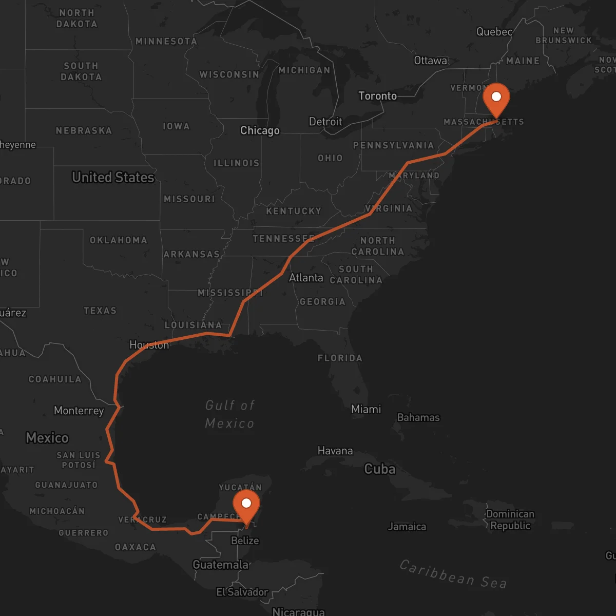 Ruta Boston - Orange Walk Town