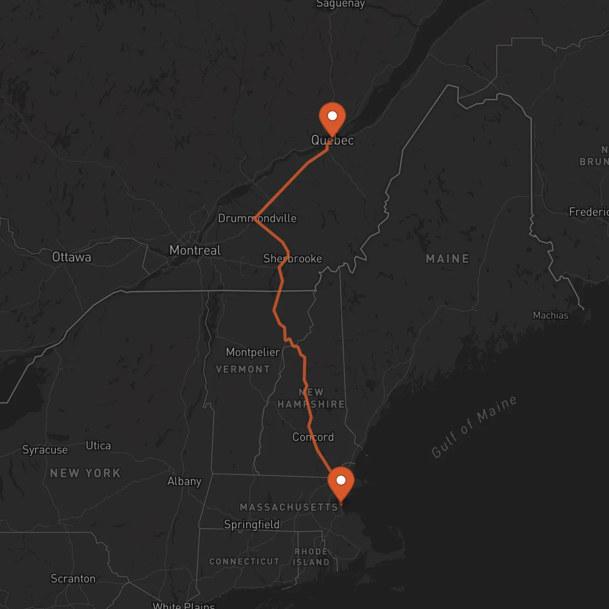 Ruta Boston - Quebec City