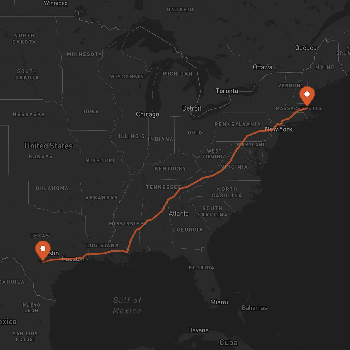 Ruta San Antonio - Boston
