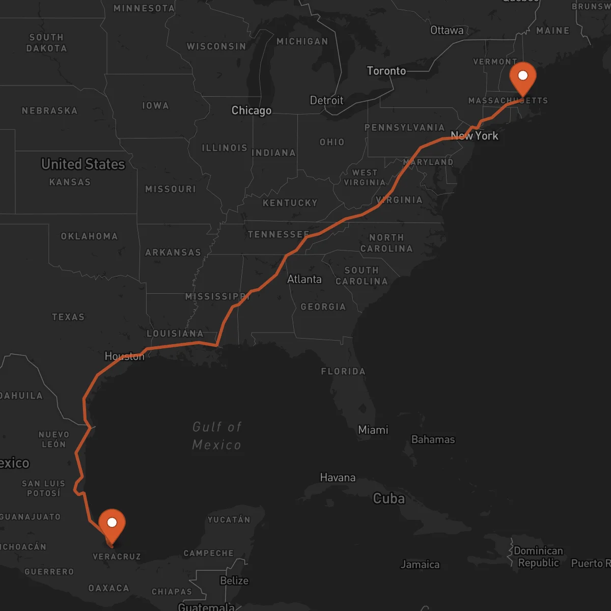 Ruta Boston - Veracruz