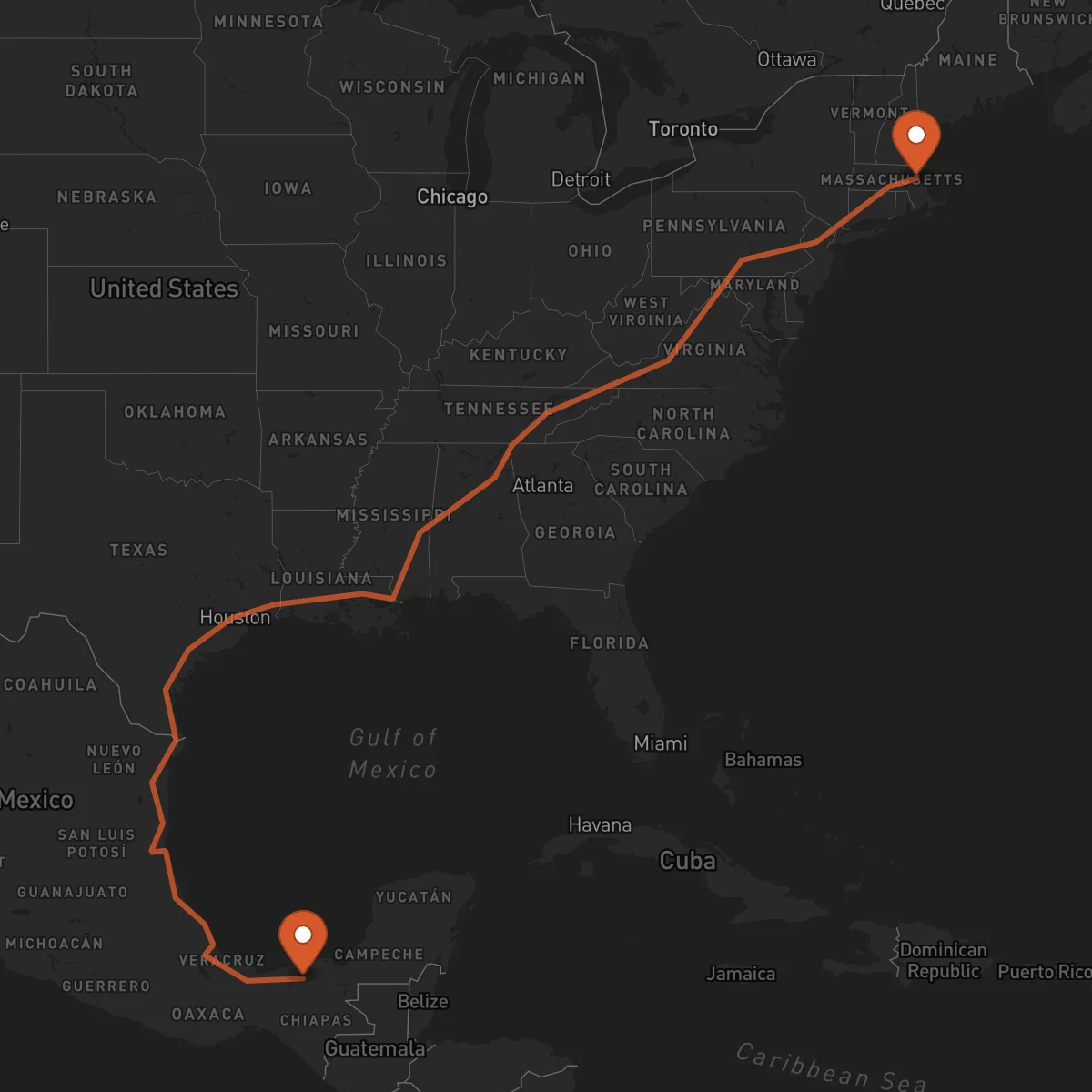 Ruta Boston - Villahermosa