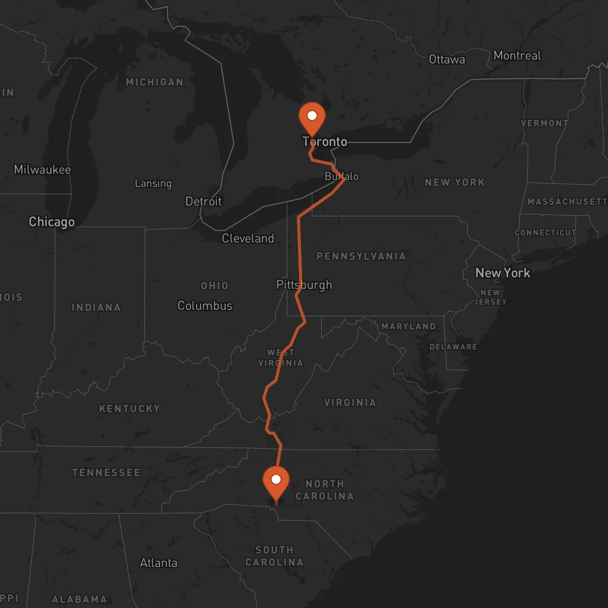 Ruta Brampton - Charlotte