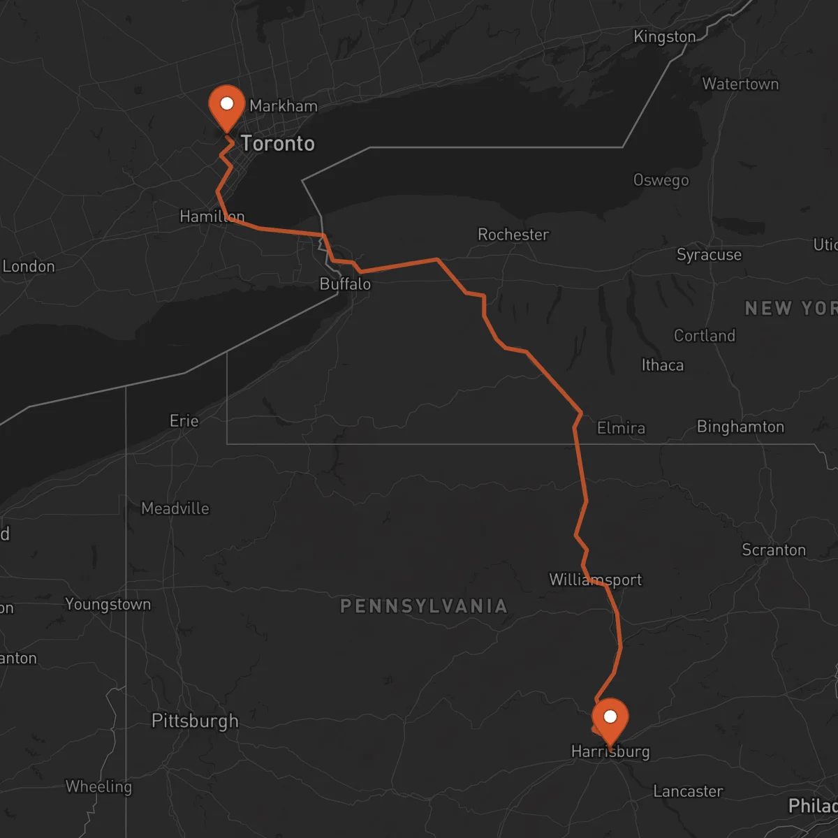 Ruta Harrisburg - Brampton