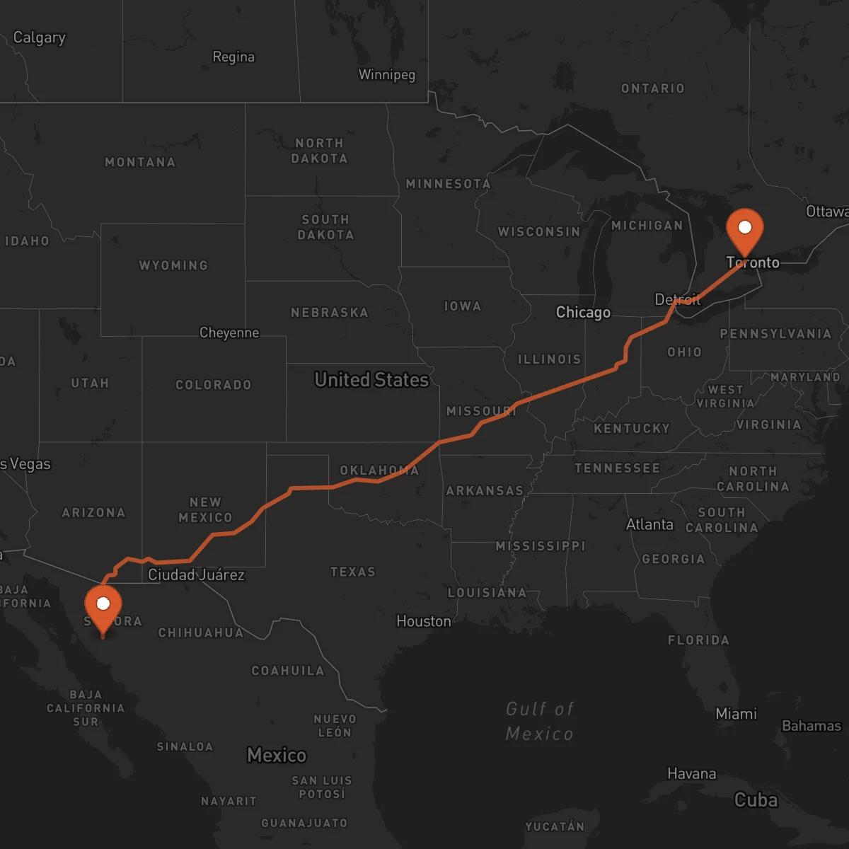 Ruta Brampton - Hermosillo