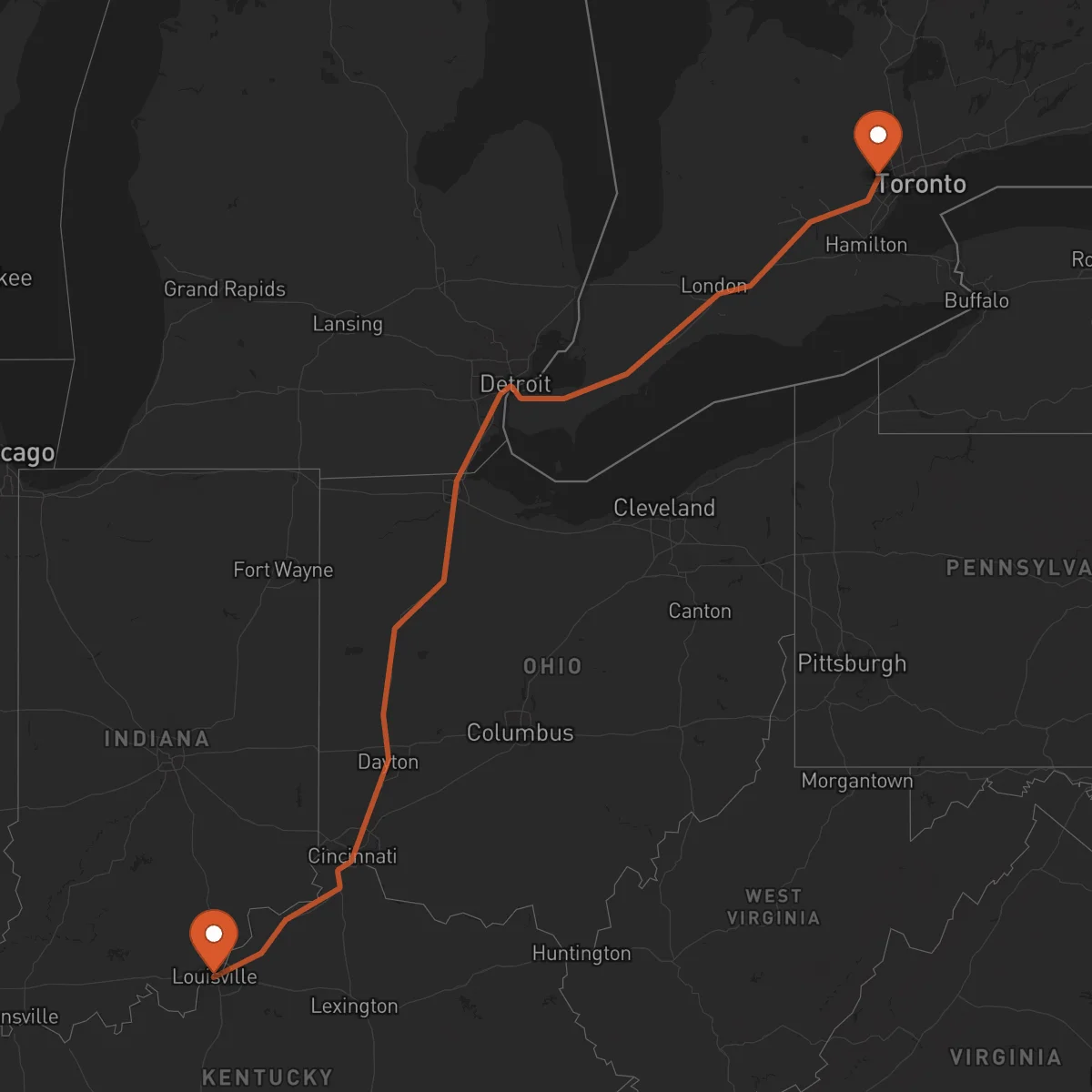 Ruta Brampton - Louisville