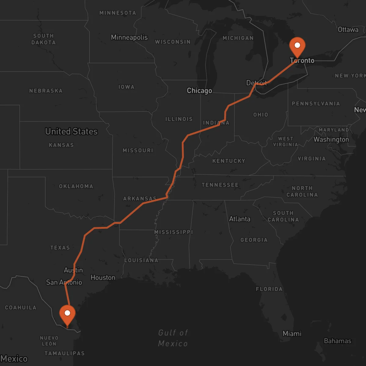 Ruta Brampton - McAllen
