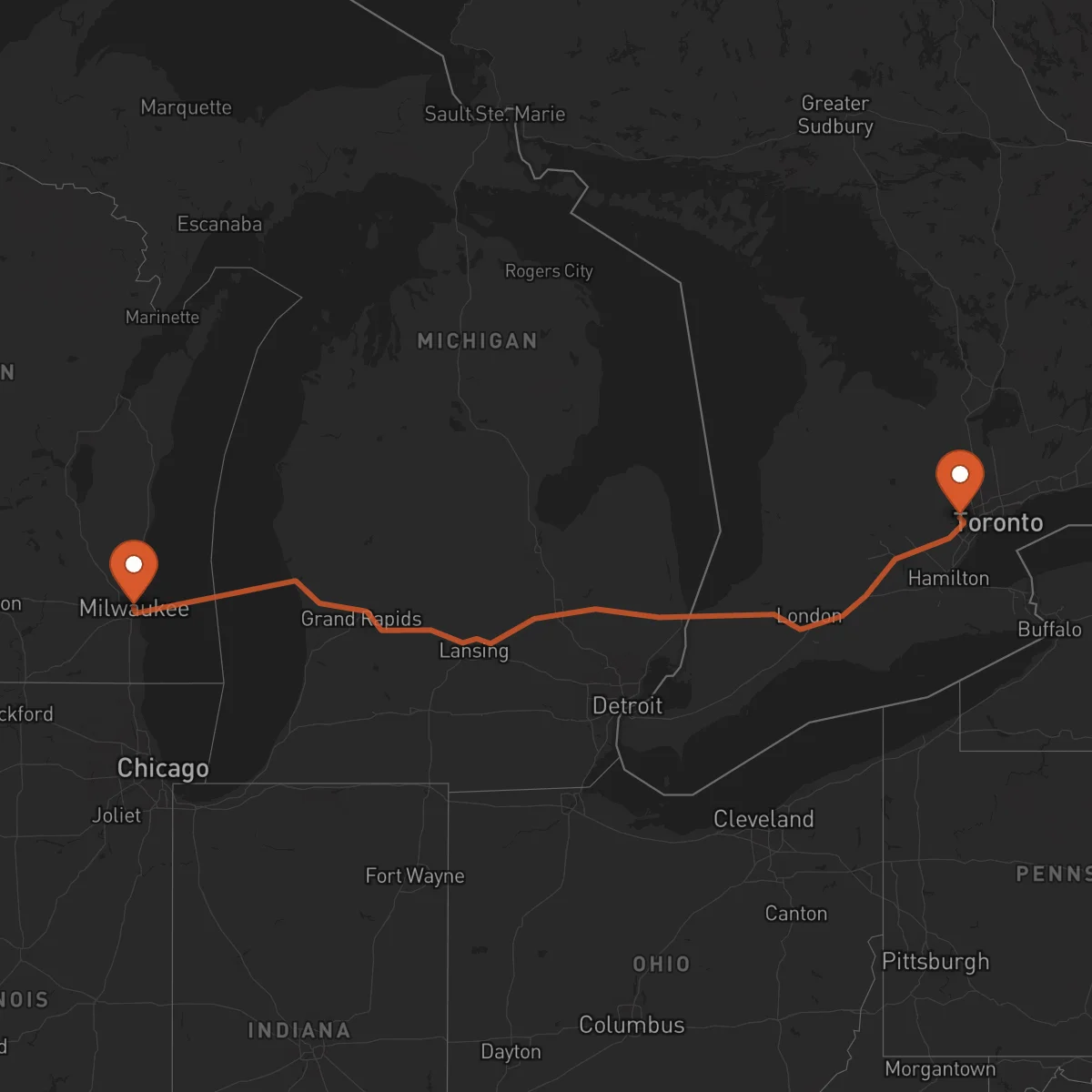 Ruta Brampton - Milwaukee