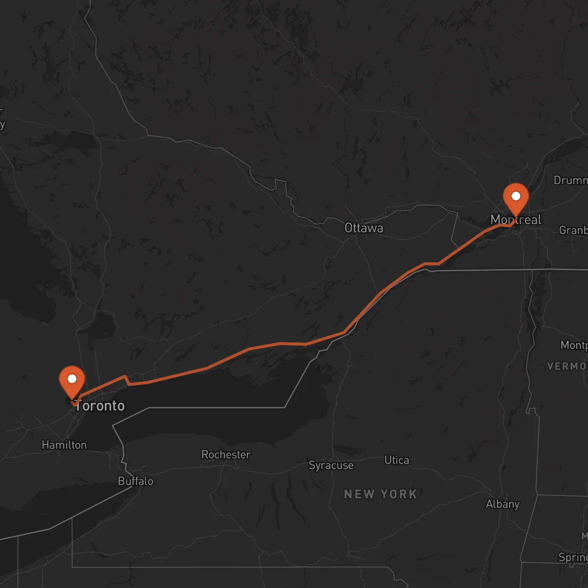 Ruta Brampton - Montreal