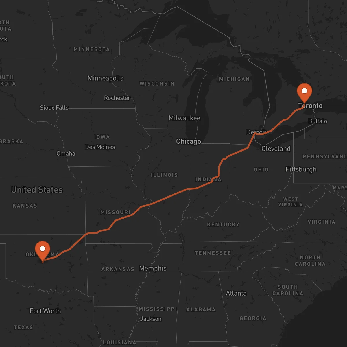 Ruta Oklahoma City - Brampton