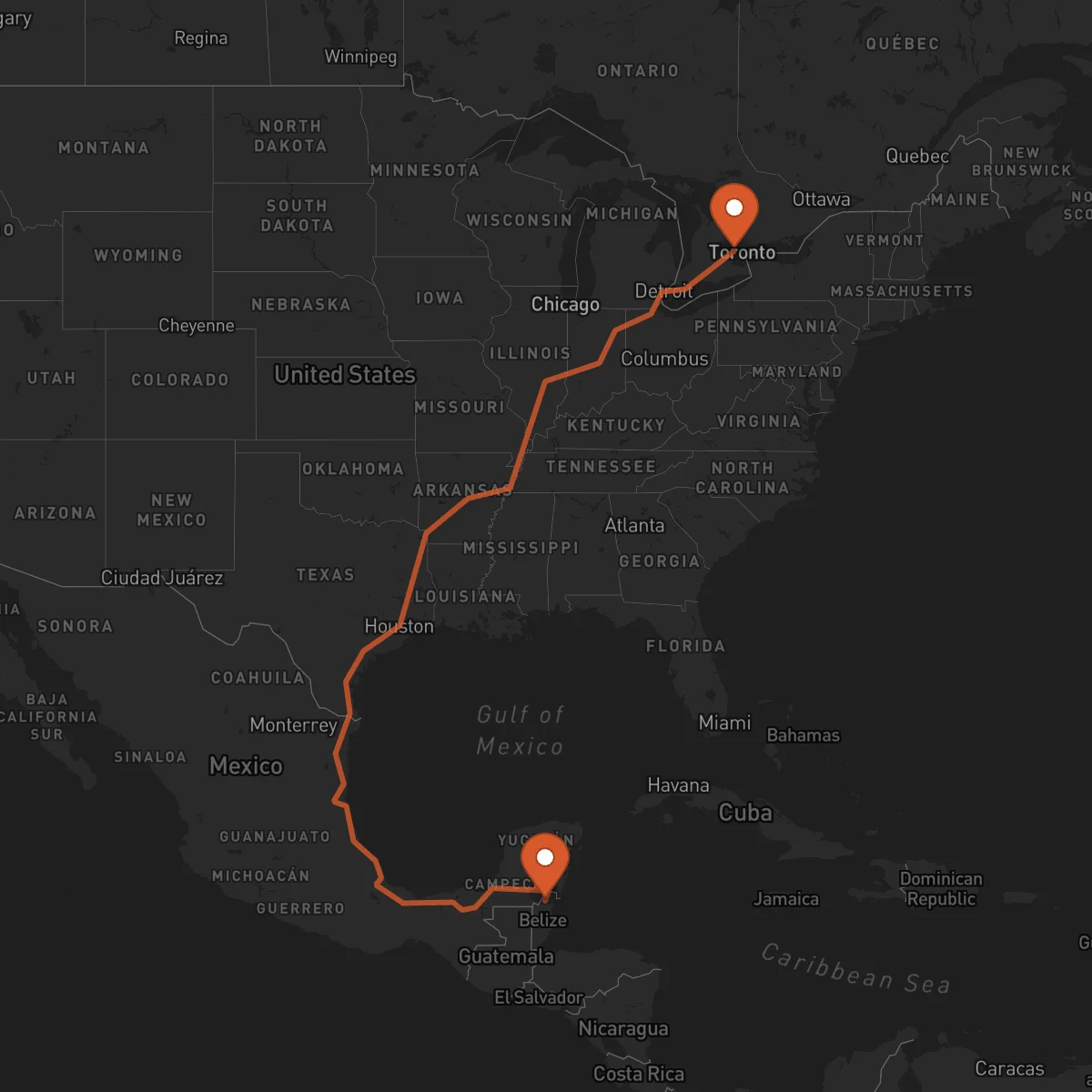 Ruta Brampton - Orange Walk Town
