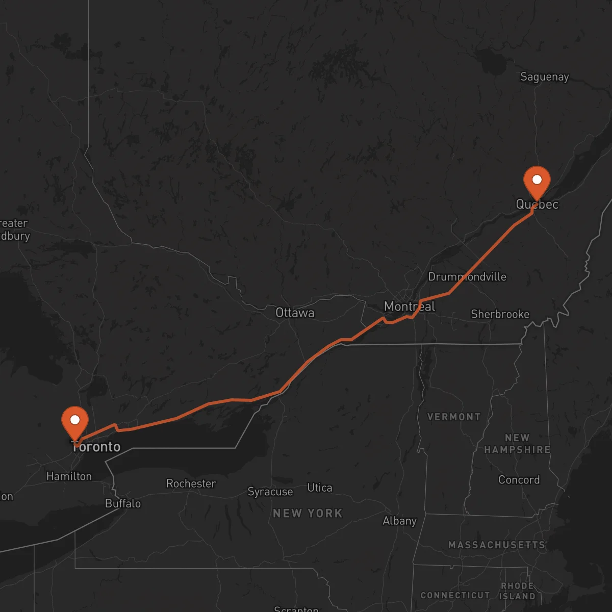 Ruta Brampton - Québec
