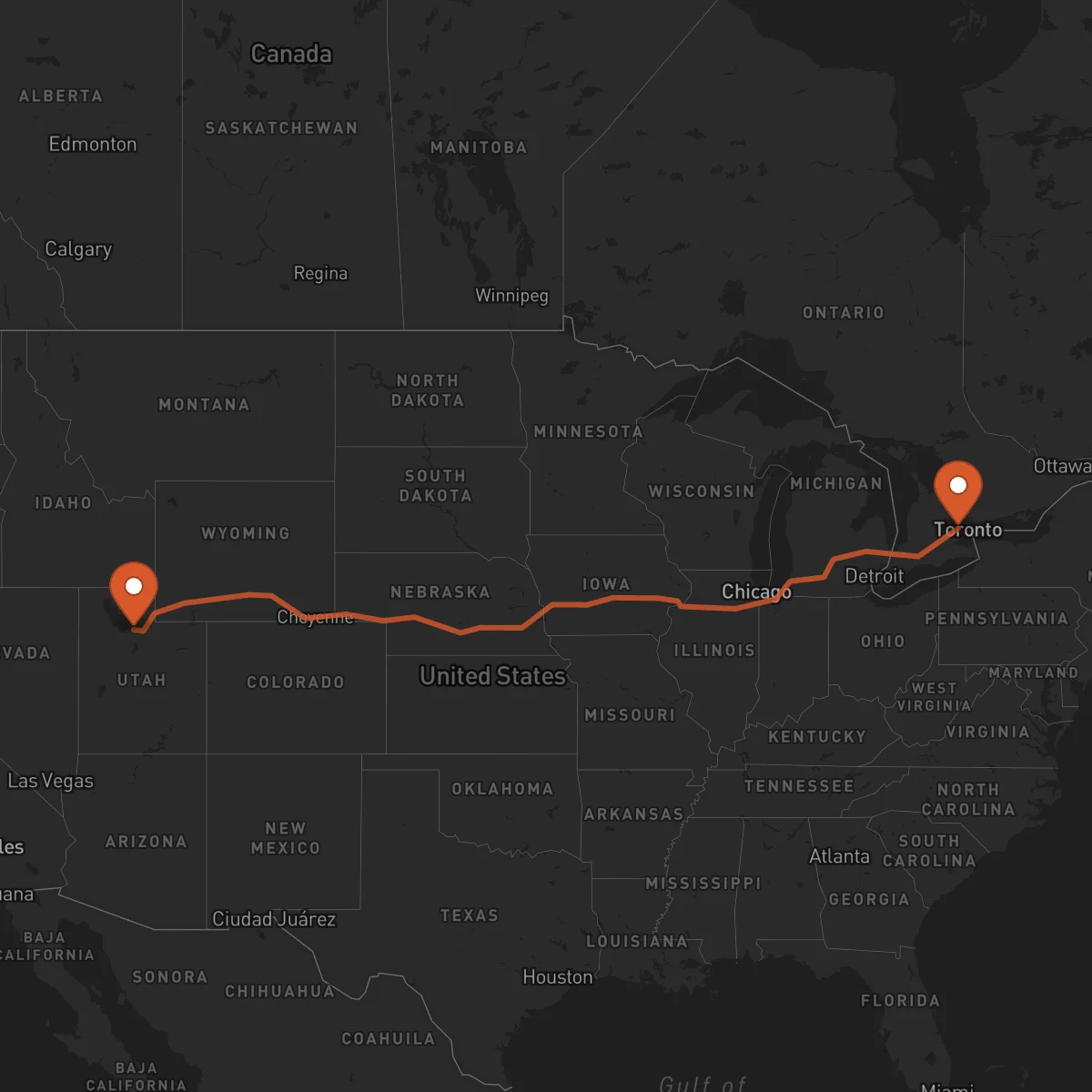 Ruta Brampton - Salt Lake City