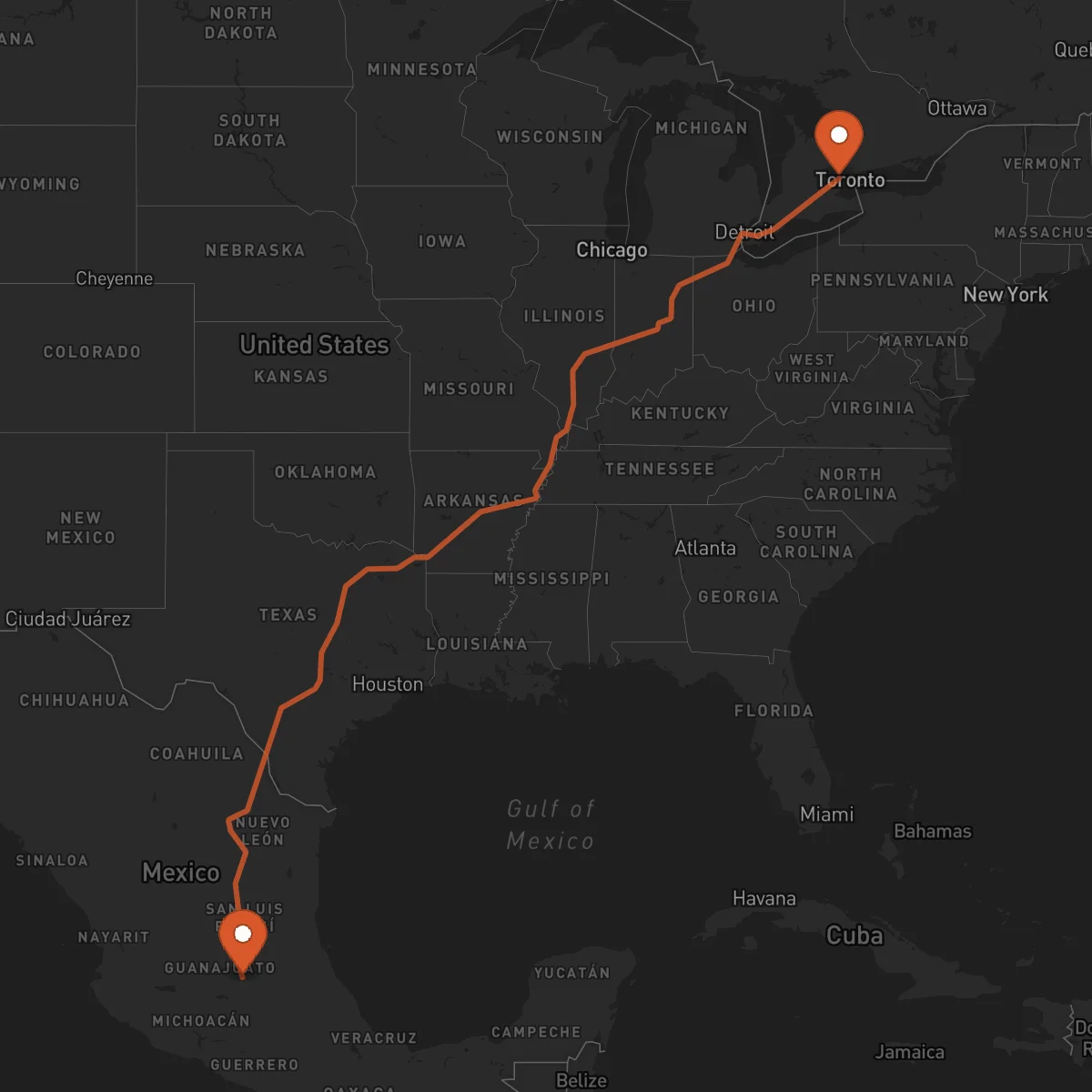 Ruta Santiago de Querétaro - Brampton
