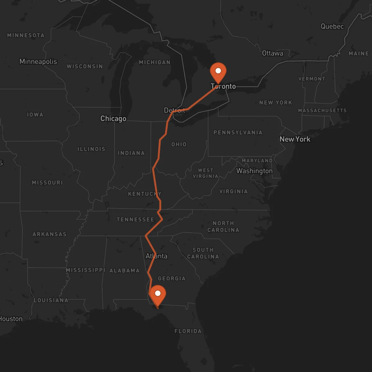 Ruta Brampton - Tallahassee