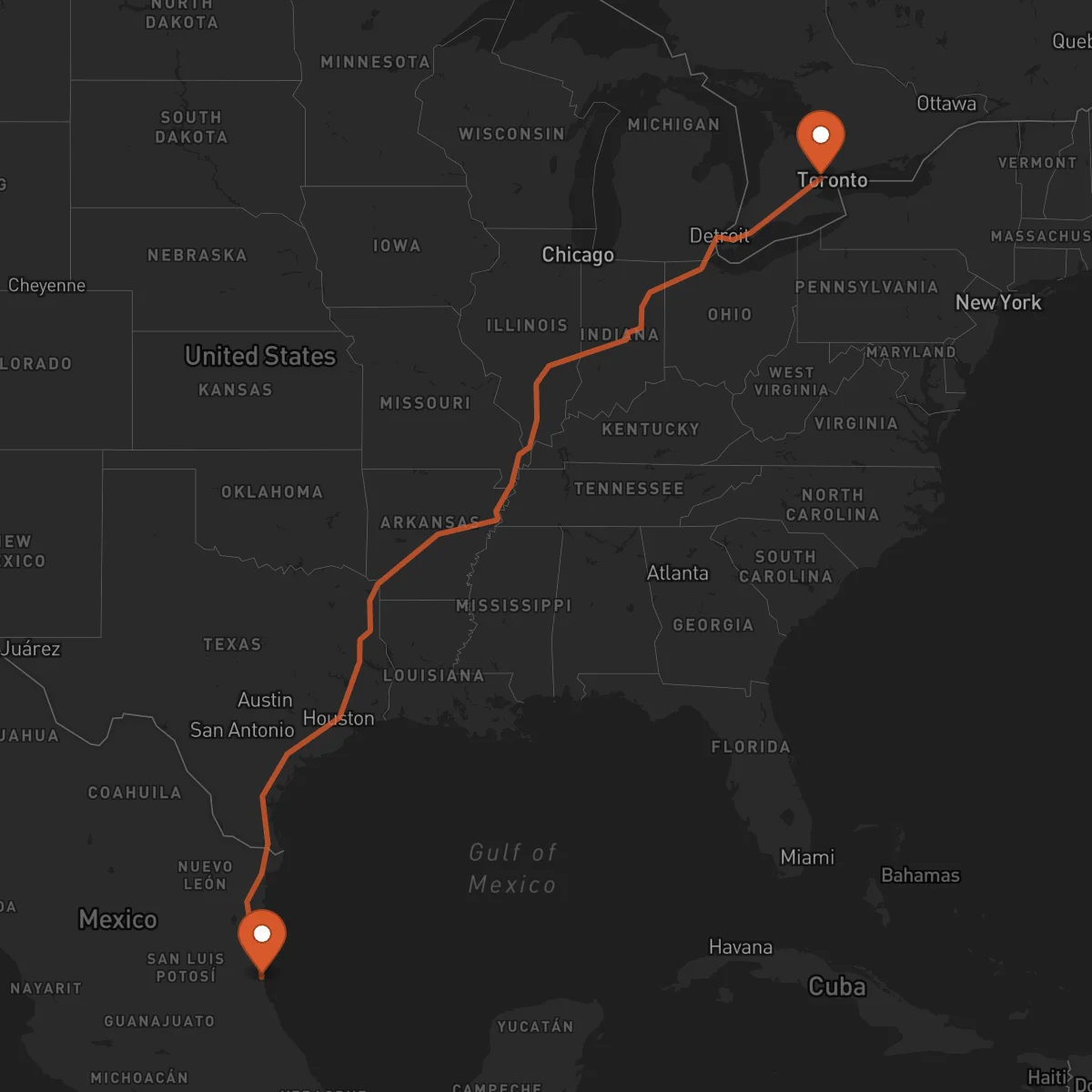 Ruta Brampton - Tampico