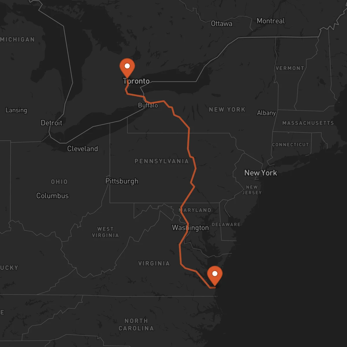 Ruta Brampton - Virginia Beach
