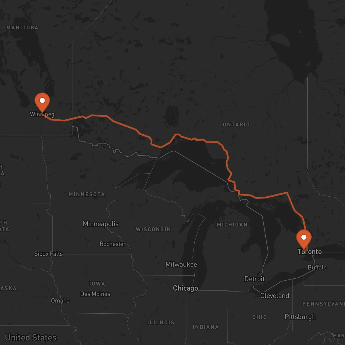 Ruta Brampton - Winnipeg