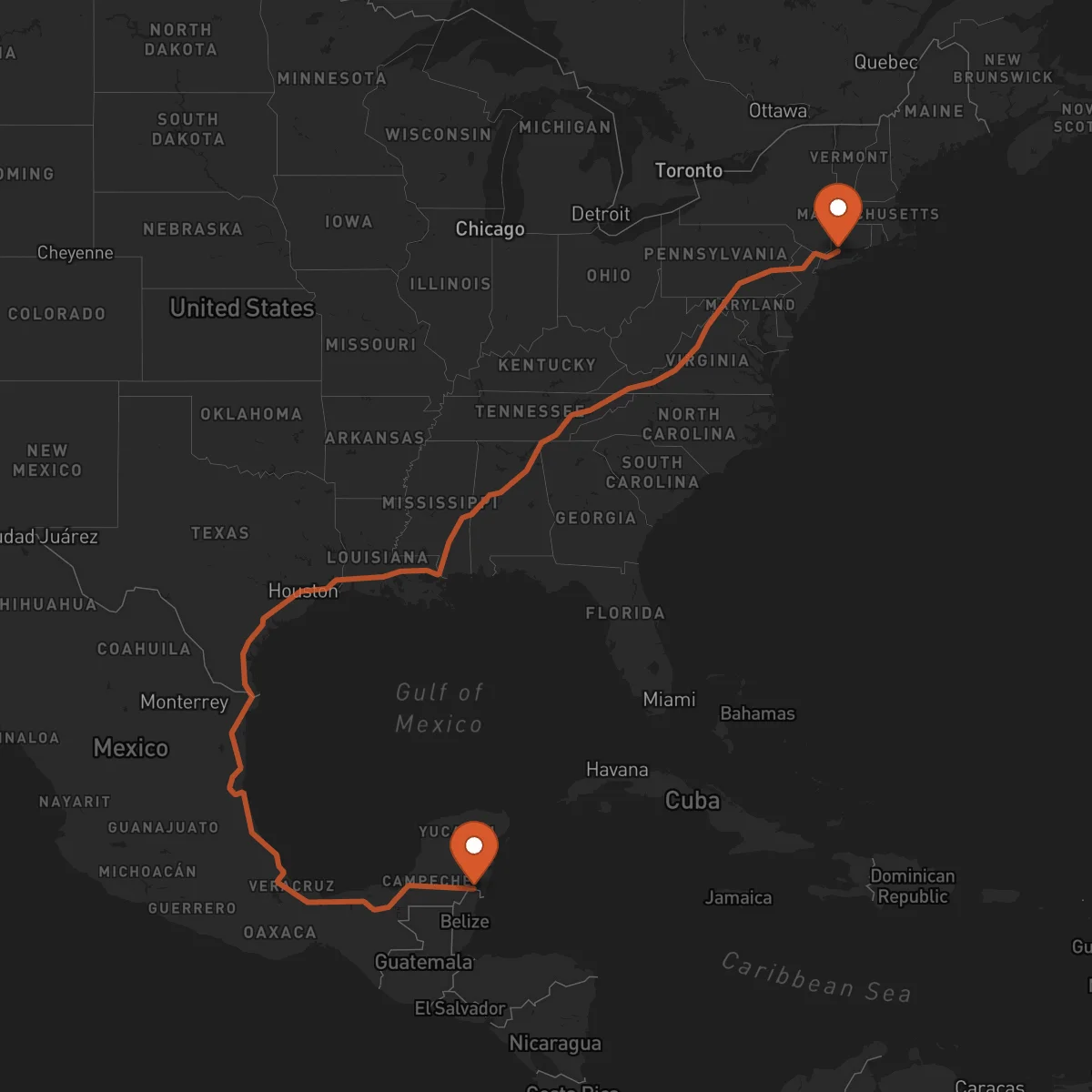 Ruta Chetumal - Bridgeport