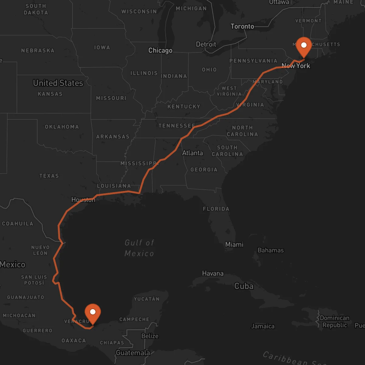 Ruta Bridgeport - Coatzacoalcos
