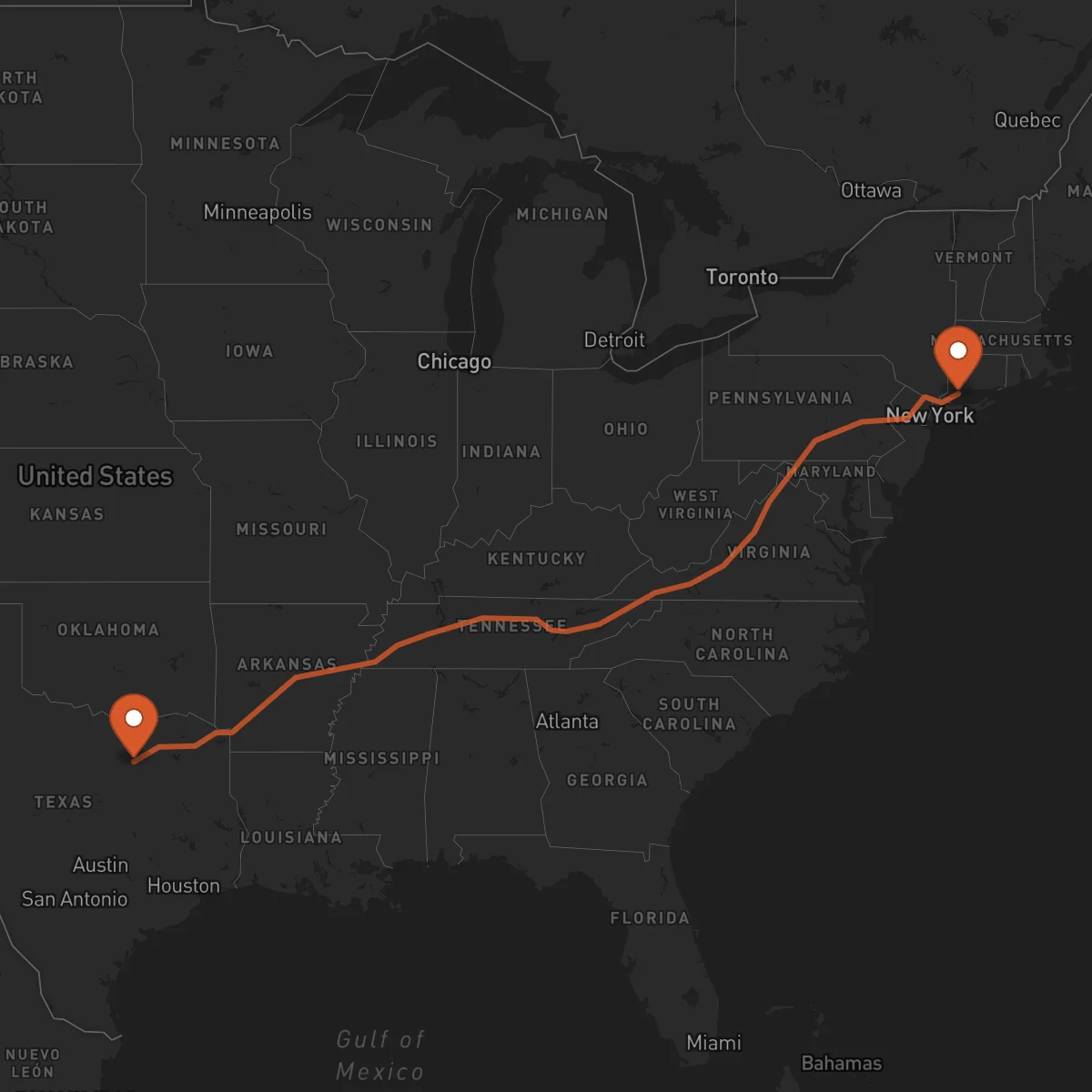 Ruta Bridgeport - Dallas