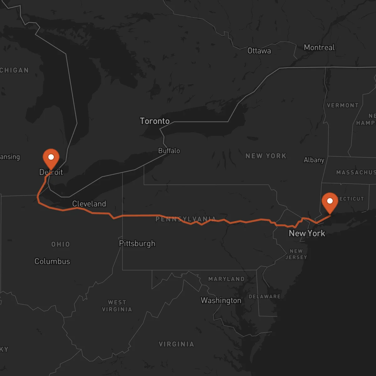 Ruta Bridgeport - Detroit