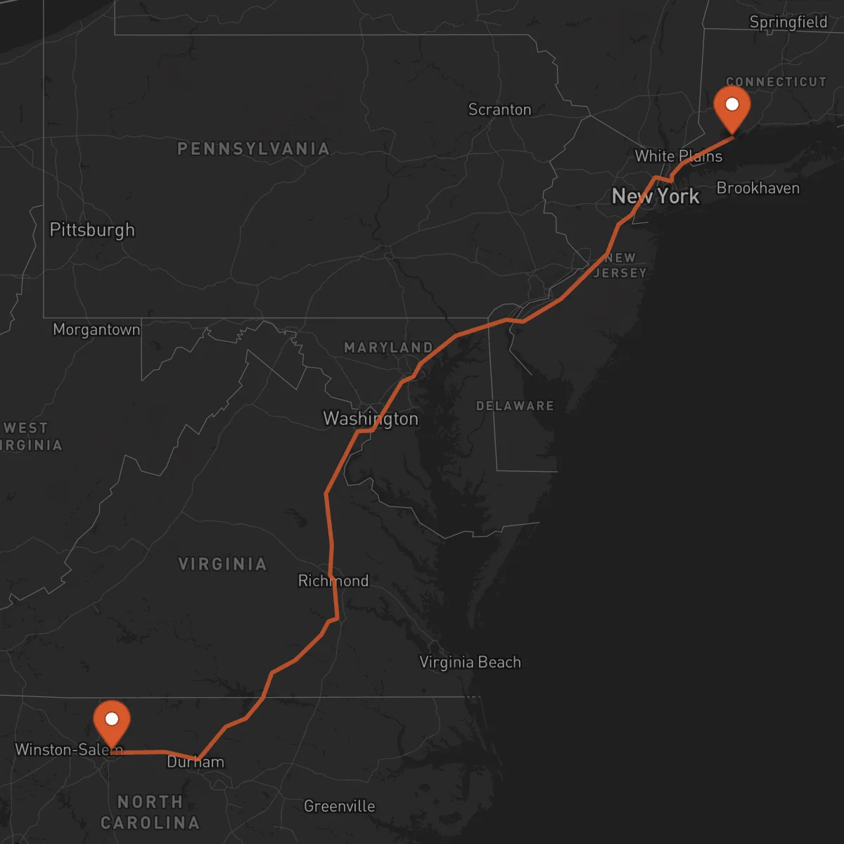 Ruta Bridgeport - Greensboro