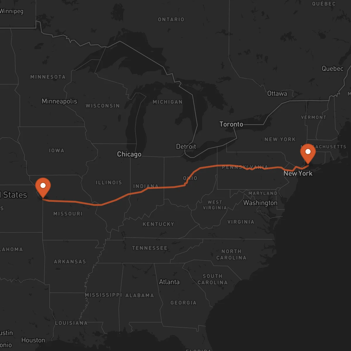Ruta Kansas City - Bridgeport
