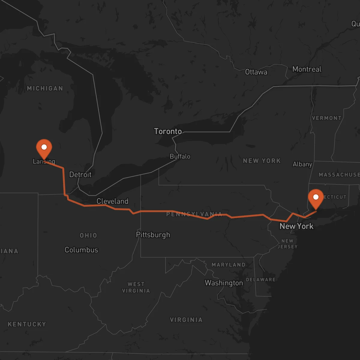 Ruta Bridgeport - Lansing