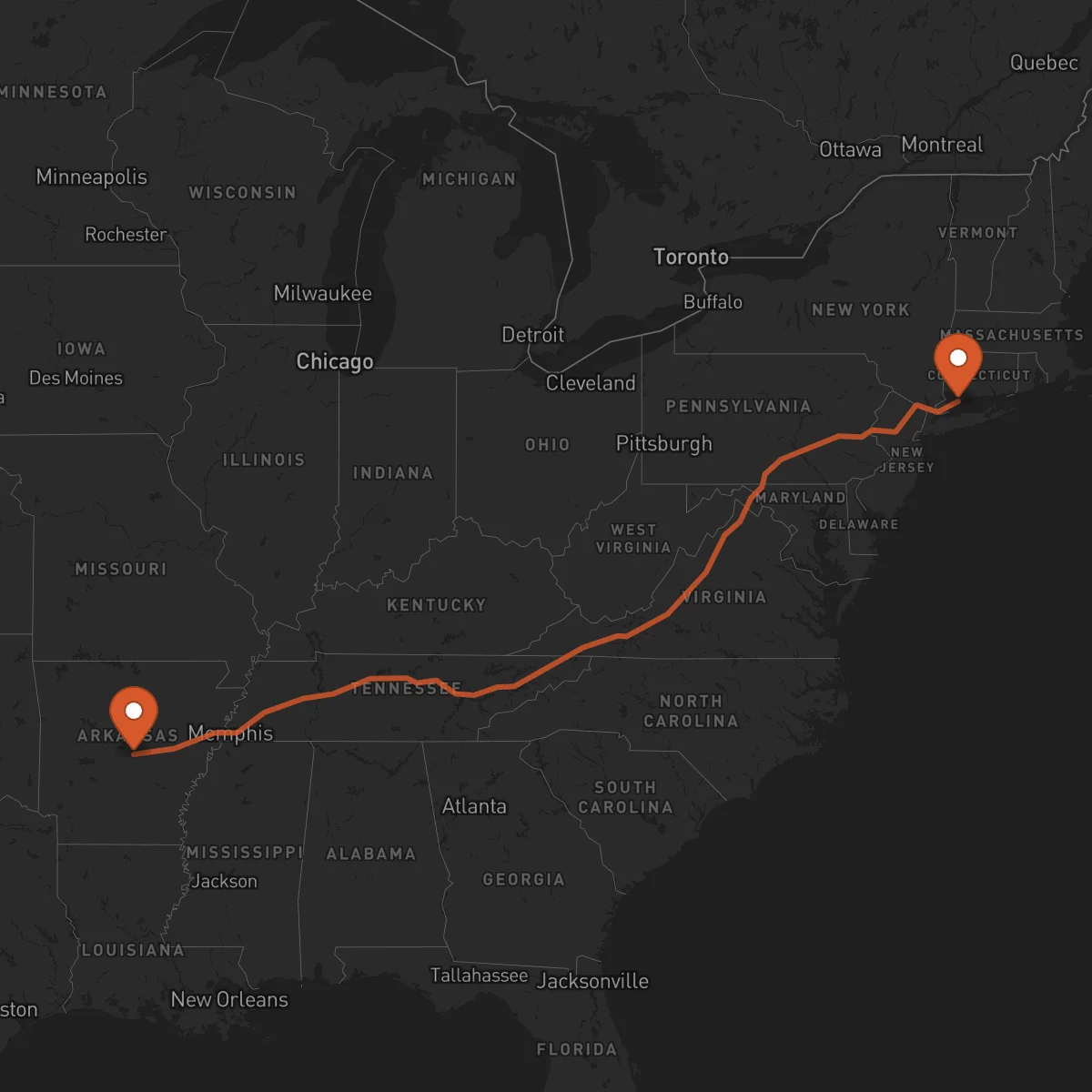 Ruta Bridgeport - Little Rock