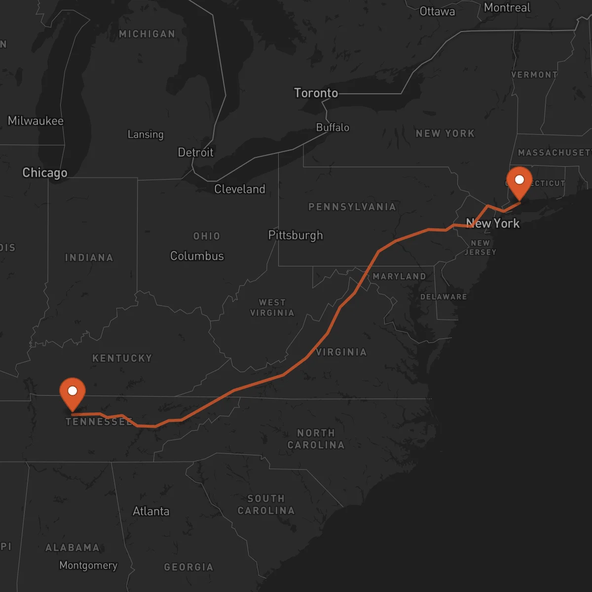 Ruta Nashville - Bridgeport