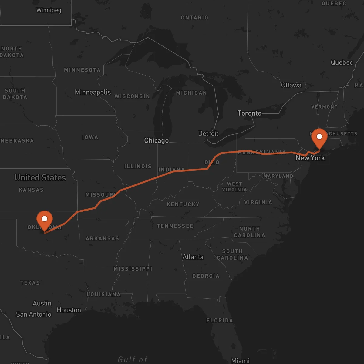 Ruta Oklahoma City - Bridgeport