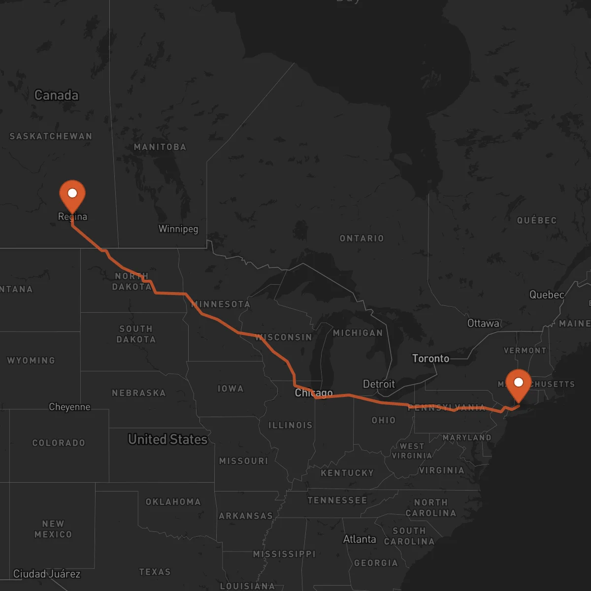 Ruta Bridgeport - Regina