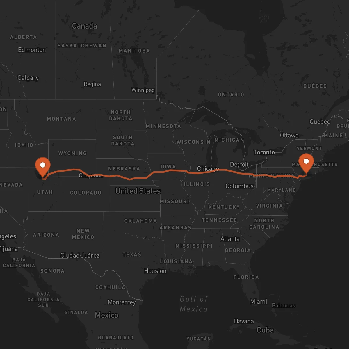 Ruta Bridgeport - Salt Lake City
