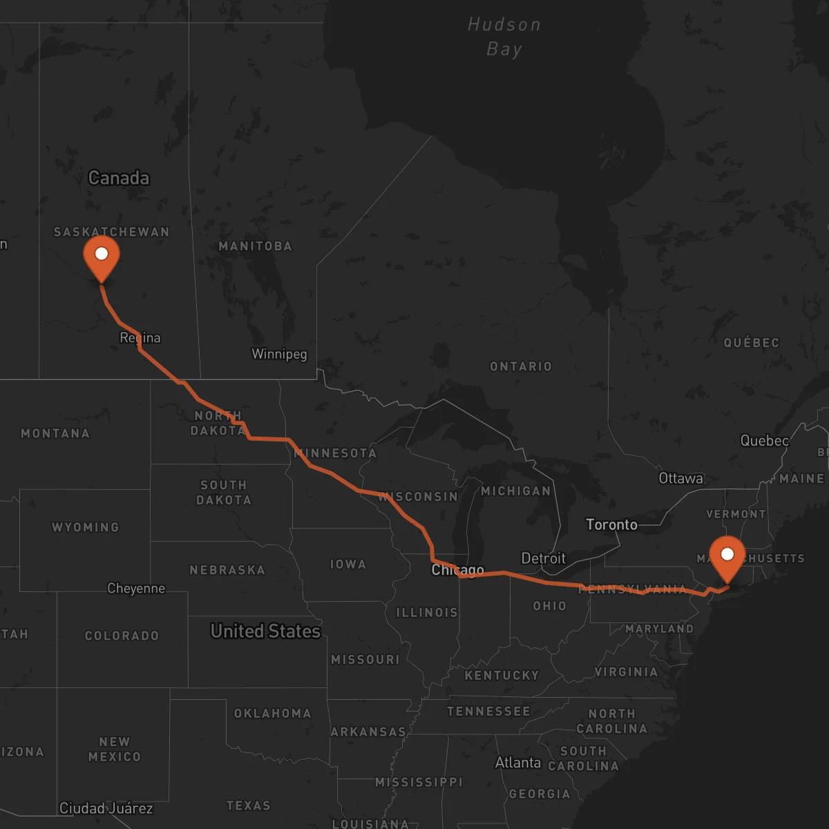 Ruta Bridgeport - Saskatoon