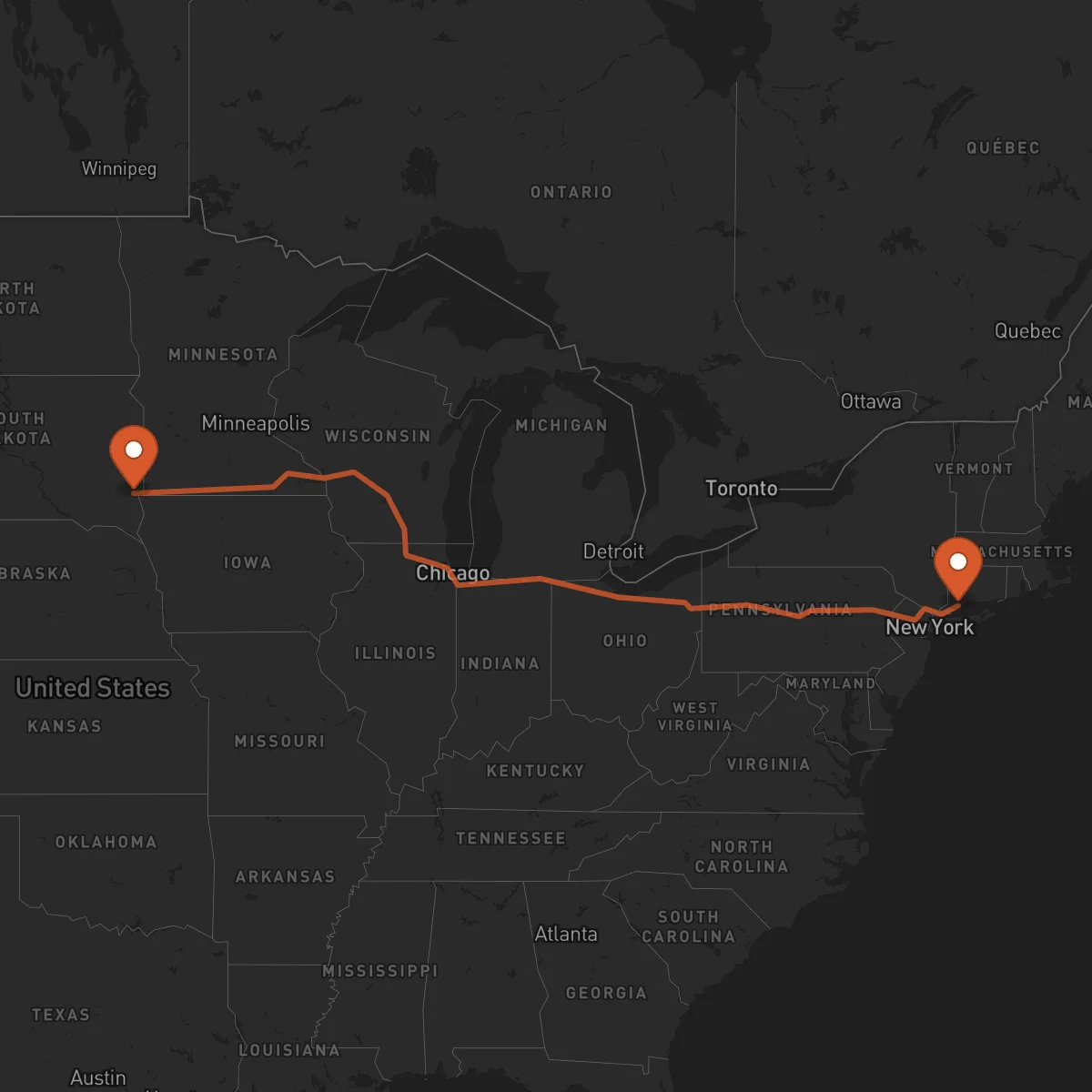Ruta Bridgeport - Sioux Falls
