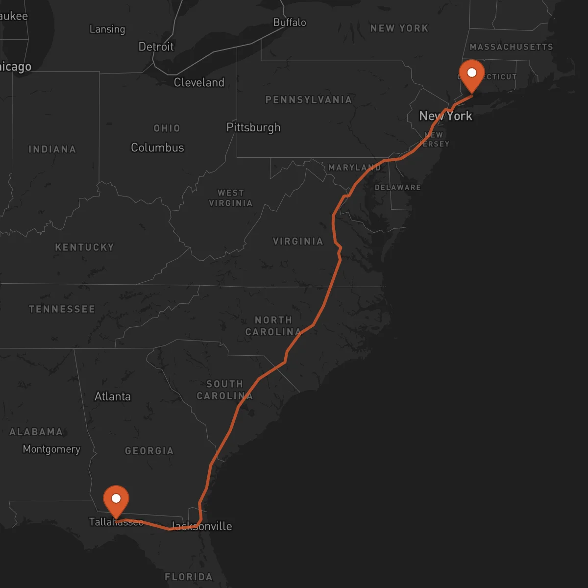 Ruta Bridgeport - Tallahassee
