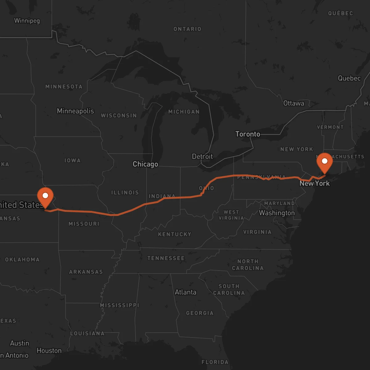 Ruta Bridgeport - Topeka