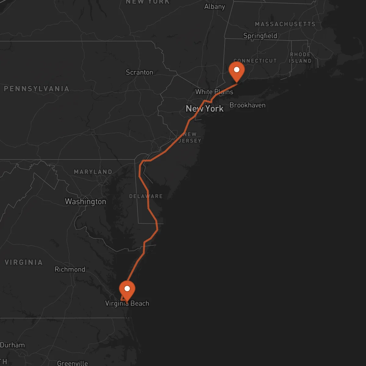 Ruta Virginia Beach - Bridgeport