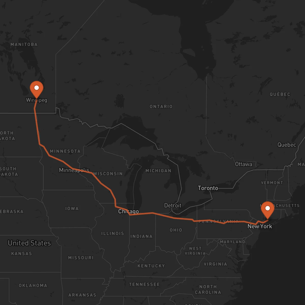 Ruta Bridgeport - Winnipeg