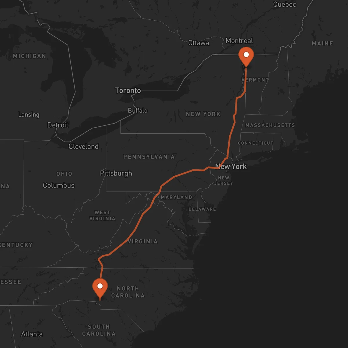 Ruta Burlington - Charlotte