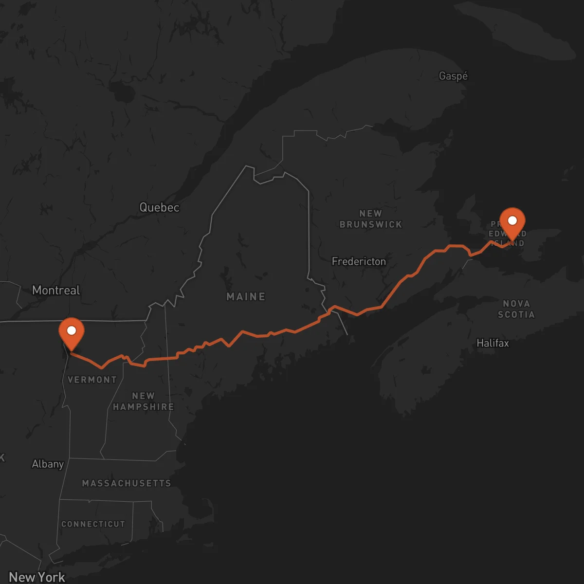 Ruta Charlottetown - Burlington