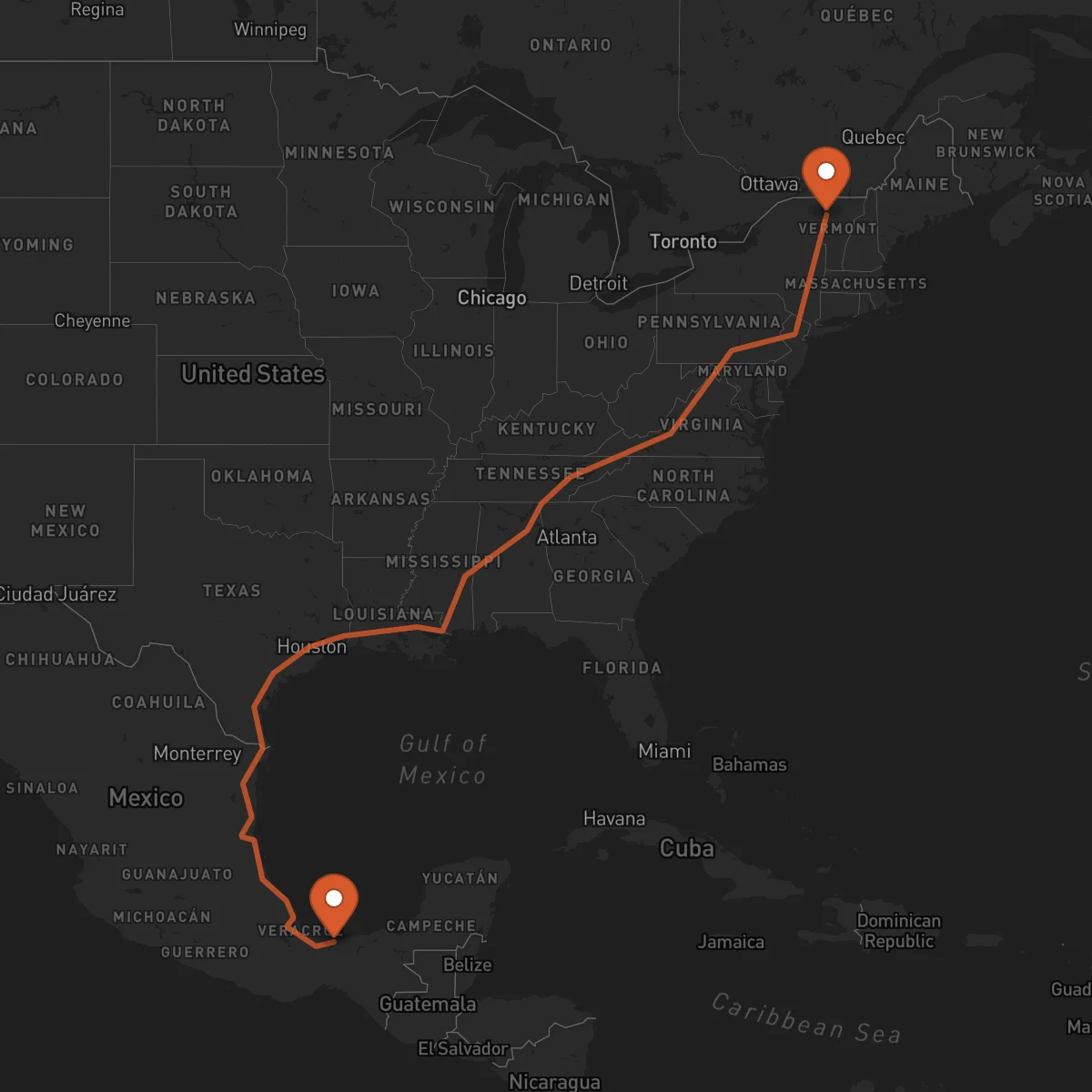 Ruta Burlington - Coatzacoalcos
