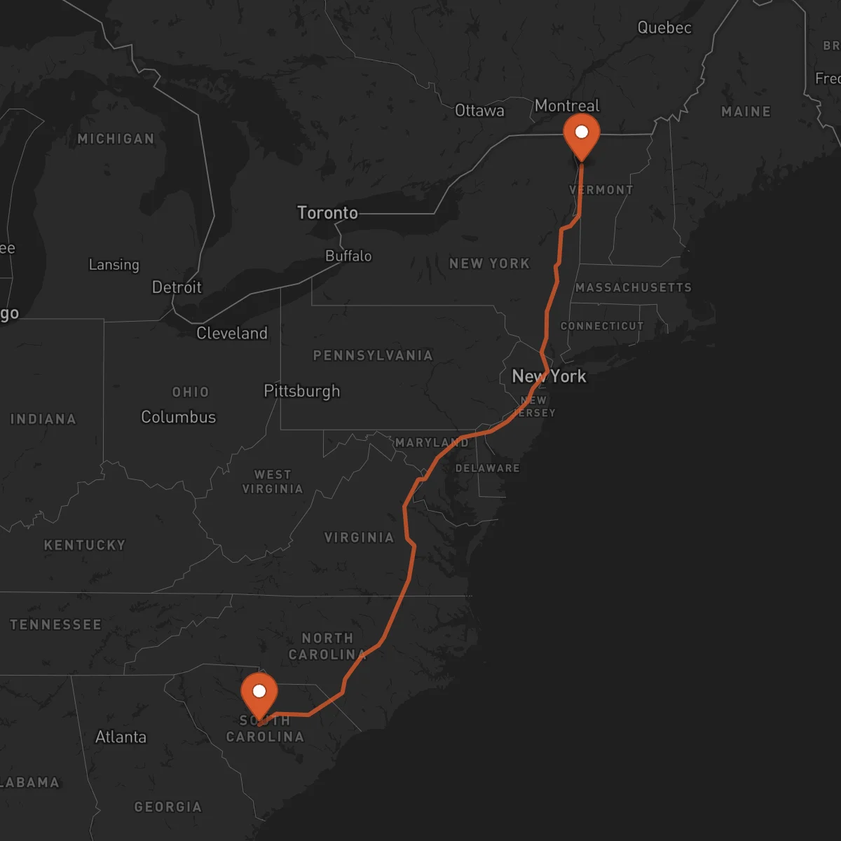 Ruta Columbia - Burlington