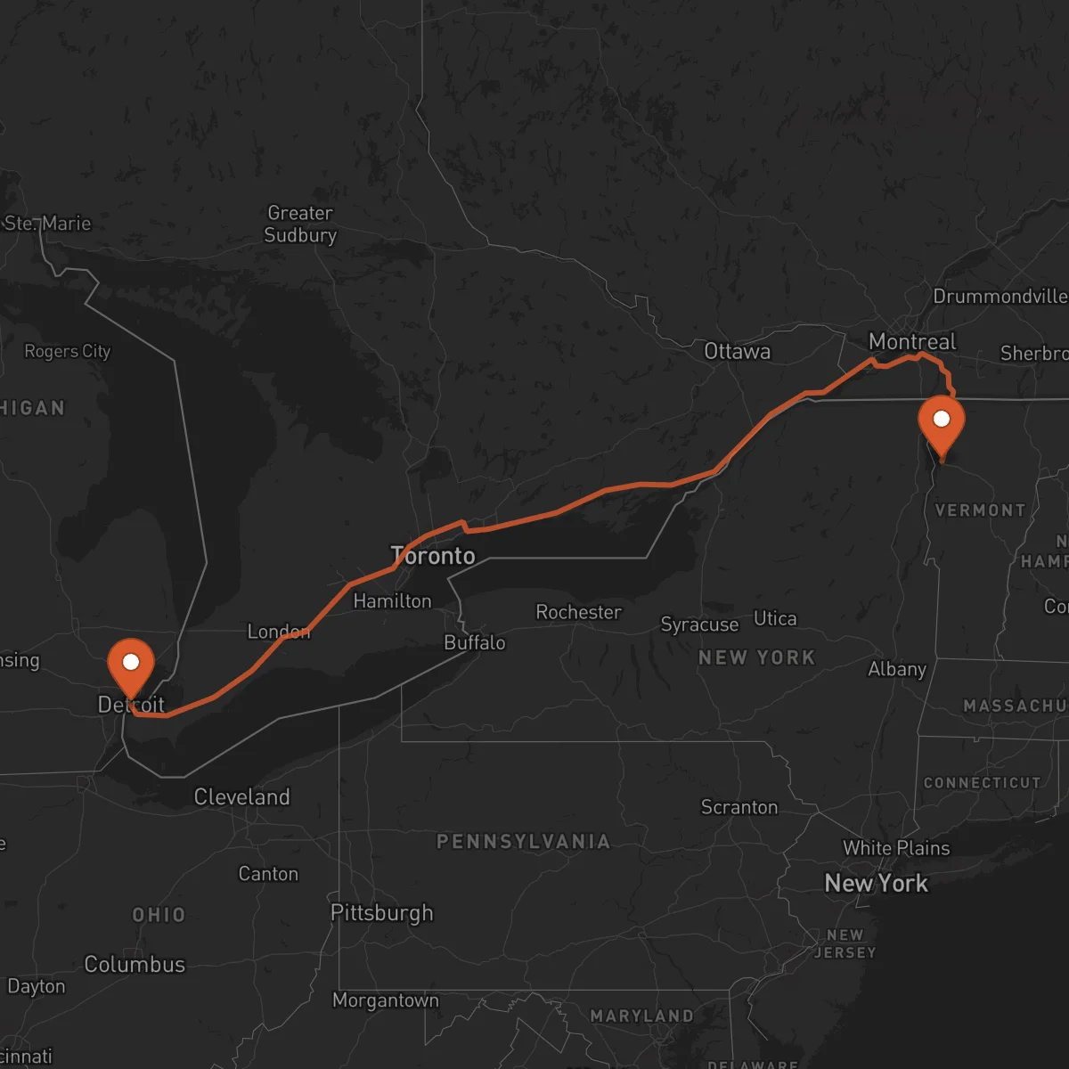 Ruta Detroit - Burlington