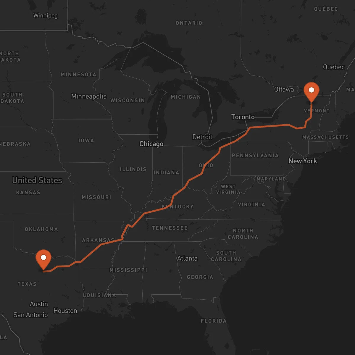 Ruta Burlington - Fort Worth