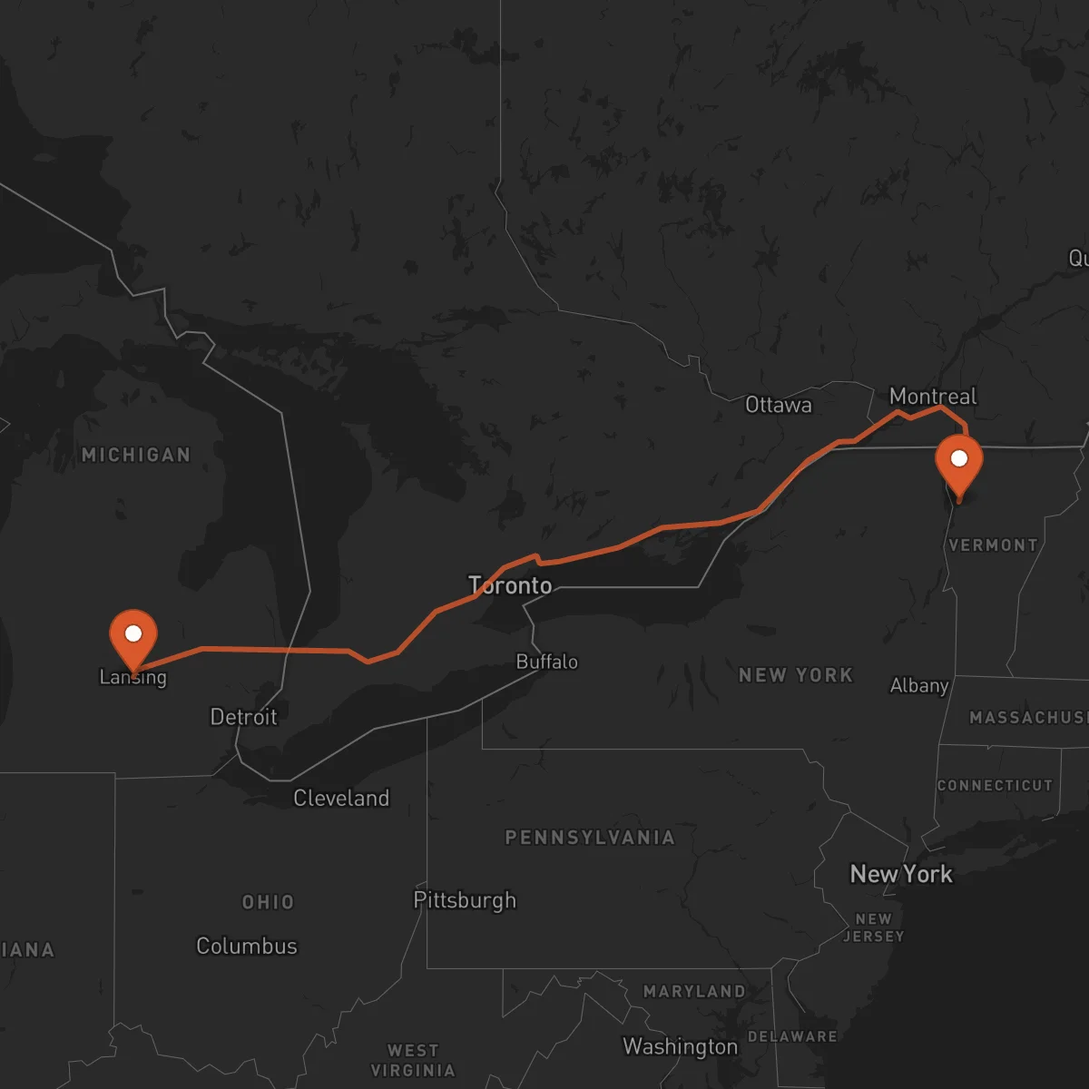 Ruta Burlington - Lansing